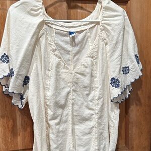Old Navy Cream Blouse with Blue Floral Accents